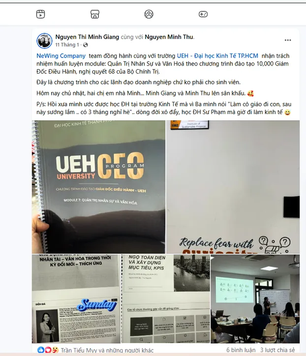 Facebook post screenshot about the Newing and UEH CEO program