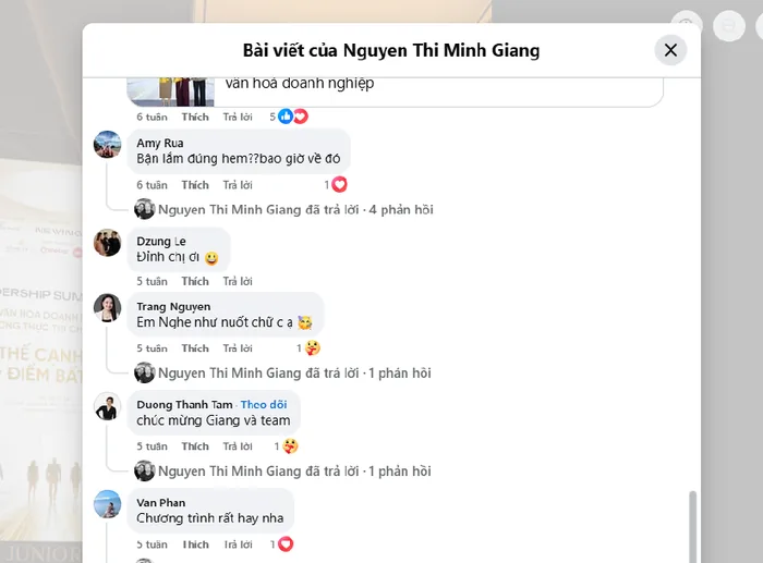 Facebook comments on a post by Nguyễn Thị Minh Giang