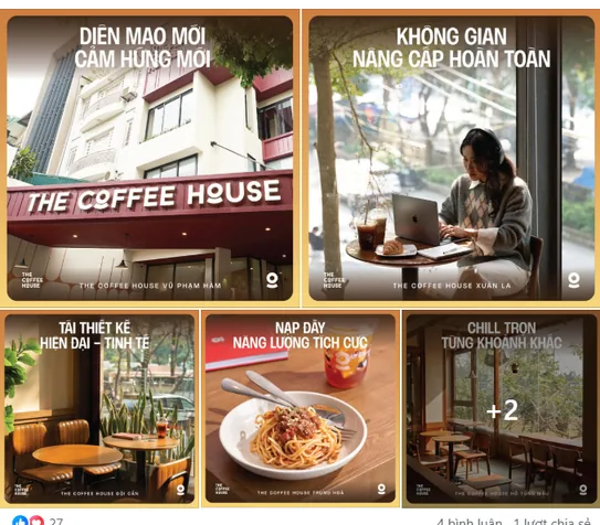 Collage of renovated The Coffee House stores and menu items