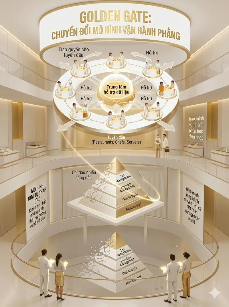 Illustration of Golden Gate's shift from a pyramid to a flat operating model